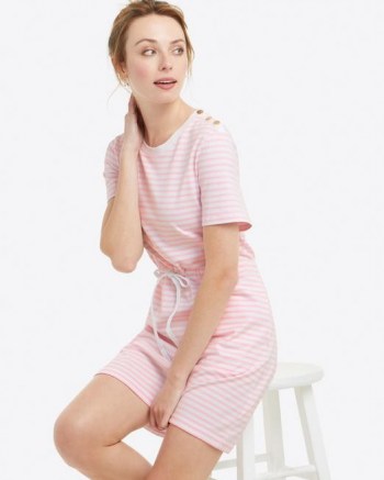 Draper James Tie Waist T-Shirt Dress in Nautical Stripe | pink striped tee dresses