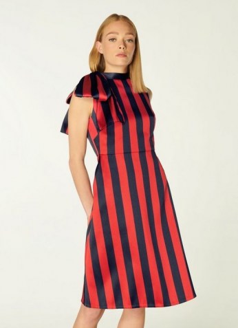 L.K. BENNETT TIGGY NAVY AND RED STRIPE BOW NECK DRESS ~ sleeveless A-line occasion dresses