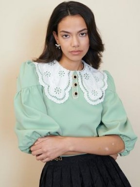 sister jane STRAWBERRY COURT Tournament Collar Cropped Blouse Zephyr Green - flipped
