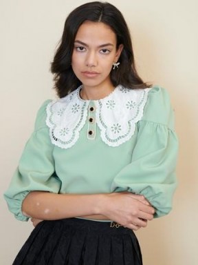sister jane STRAWBERRY COURT Tournament Collar Cropped Blouse Zephyr Green