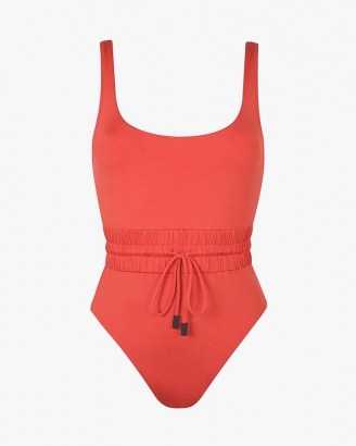 les girls les boys track swimsuit lipstick ~ women’s swimsuits ~ ruched drawcord elasticated waistband ~ scoop neckl