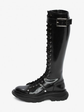 ALEXANDER MCQUEEN Tread Lace Up Boot / womens shiny leather knee high boot - flipped