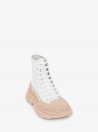 ALEXANDER MCQUEEN Tread Slick Boot WHITE / TEA ROSE ~ womens chunky pink sole lace up combat boots