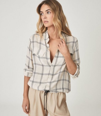 REISS TYLER RELAXED FIT CHECKED SHIRT GREY/WHITE / women’s check print shirts / overshirts - flipped
