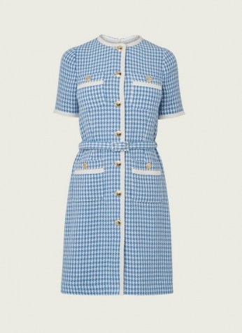 L.K. BENNETT VALENTINA BLUE AND CREAM HOUNDSTOOTH TWEED DRESS ~ vintage style dresses