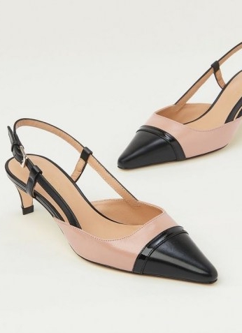 L.K. BENNETT VERONICA PINK AND BLACK LEATHER SLINGBACKS ~ vintage style slingback kitten heels ~ colour block courts