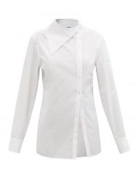 JIL SANDER Asymmetric-collar cotton-poplin shirt ~ womens white contemporary shirts