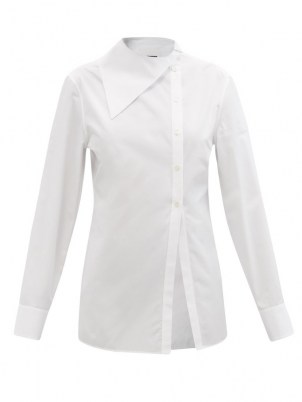 JIL SANDER Asymmetric-collar cotton-poplin shirt ~ womens white contemporary shirts