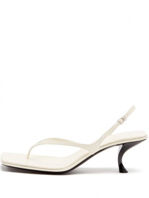 THE ROW Constance mid-heel white leather sandals – womens curved lacquered heel slingbacks - flipped