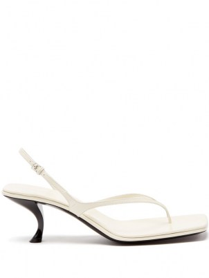 THE ROW Constance mid-heel white leather sandals – womens curved lacquered heel slingbacks