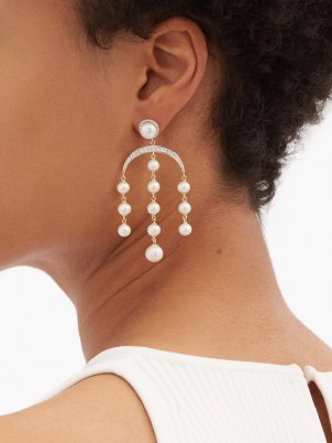 MATEO Crescent Moon diamond, pearl & 14kt gold earrings ~ beautiful chandelier statement drops ~ womens fine luxe jewellery - flipped