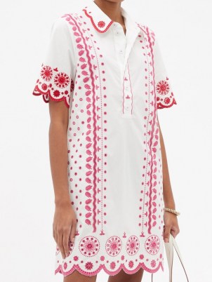 SALONI Dree cotton broderie-anglaise shirt dress / womens floral cotton scalloped edge dresses - flipped
