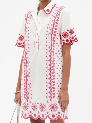 SALONI Dree cotton broderie-anglaise shirt dress / womens floral cotton scalloped edge dresses