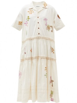 STORY MFG. Eden Spiral Trip-print organic-cotton blend dress ~ embroidered linen blend shirt dresses ~ womens summer clothing - flipped