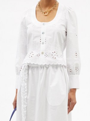 BELIZE Georgina cotton broderie anglaise blouse ~ floral eyelet embroidered blouses ~ womens white cotton summer tops - flipped