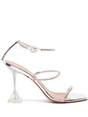 AMINA MUADDI Gilda crystal-embellished clear PVC and silver leather sandals | luxe party heels | high octane evening glamour - flipped