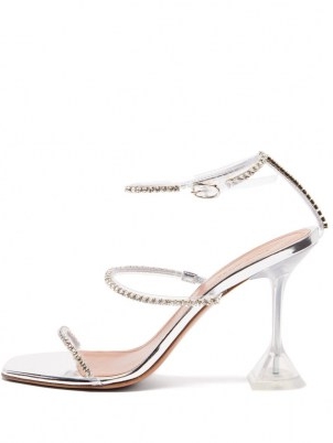 AMINA MUADDI Gilda crystal-embellished clear PVC and silver leather sandals | luxe party heels | high octane evening glamour