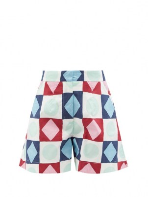 LA DOUBLEJ Good Butt geometric-print cotton-poplin shorts | women’s retro clothing | womens vintage style prints | summer fashion | high waist printed short - flipped