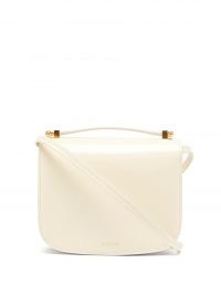 JIL SANDER Logo-embossed leather shoulder bag ~ small white luxe top handle handbags