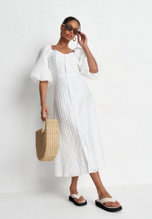 Missguided white polka dot organza puff sleeve midi dress | volume sleeved summer dresses - flipped