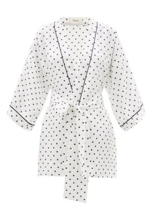 RODARTE Polka-dot silk-satin robe / women’s white spot print robes / nightwear inspired jackets - flipped
