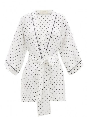 RODARTE Polka-dot silk-satin robe / women’s white spot print robes / nightwear inspired jackets