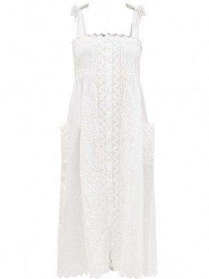 JULIET DUNN Ric rac-trimmed cotton midi dress | womens tie shoulder strap sundress | white cotton sundresses
