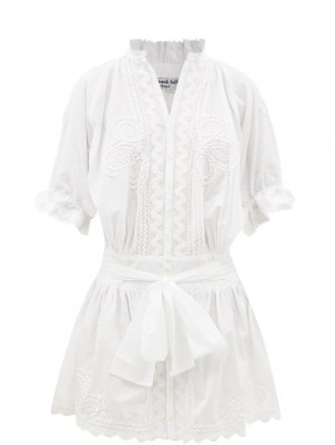 JULIET DUNN Ric rac-trimmed cotton mini shirt dress | womens romantic white summer dresses - flipped
