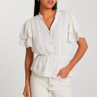 River Island White short frill sleeve broderie top | tiered sleeve peplum tops