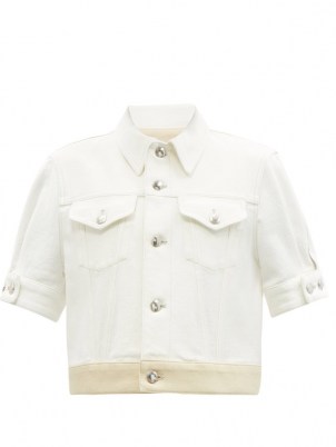 CHLOÉ Short-sleeved two-toned denim jacket | cream and beige cropped jackets - flipped