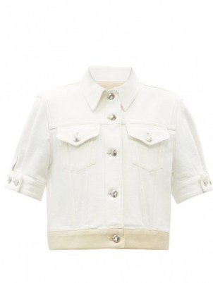 CHLOÉ Short-sleeved two-toned denim jacket | cream and beige cropped jackets