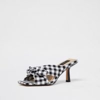 RIVER ISLAND Wide black check cross over bow mules / women’s checked wide fit slip on sandals
