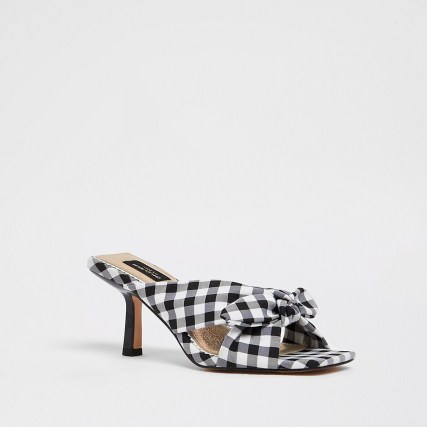 RIVER ISLAND Wide black check cross over bow mules / women’s checked wide fit slip on sandals - flipped