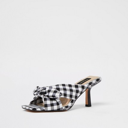 RIVER ISLAND Wide black check cross over bow mules / women’s checked wide fit slip on sandals