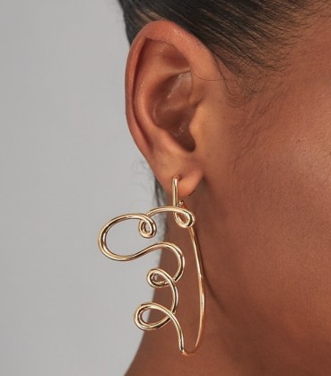 Tory Burch WIRE LOGO HOOP EARRING ~ contemporary longline statement earrings ~ womens jewellery - flipped