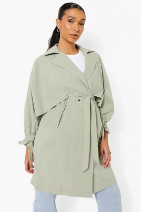 boohoo Oversized Belted Trench Coat | sage green tie waist coats | womens outerwear