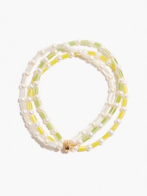 TIMELESS PEARLY Pearl beaded anklet / yellow, green and white anklets / women’s summer jewellery / freshwater pearls - flipped