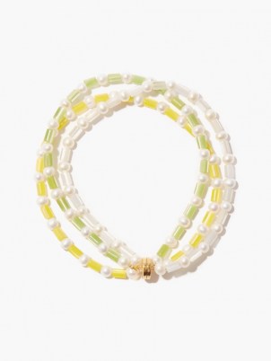 TIMELESS PEARLY Pearl beaded anklet / yellow, green and white anklets / women’s summer jewellery / freshwater pearls