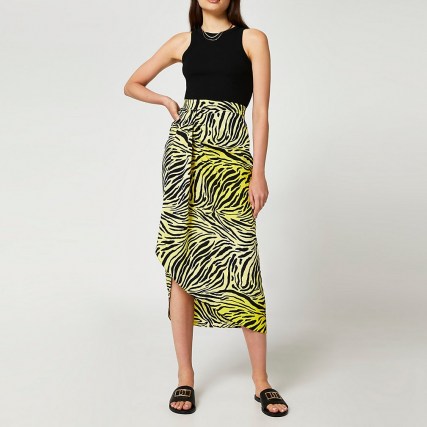 RIVER ISLAND Yellow printed twist midi skirt / zebra print skirts - flipped