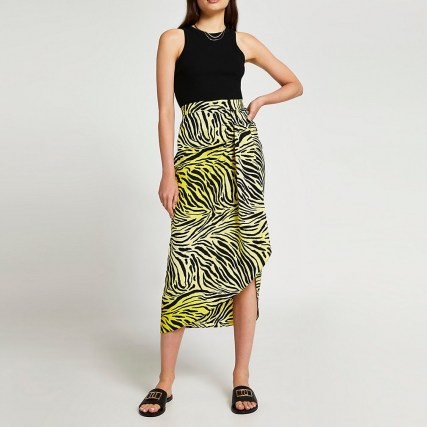 RIVER ISLAND Yellow printed twist midi skirt / zebra print skirts