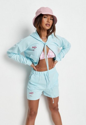 MISSGUIDED zara mcdermott x missguided mint vacay graphic zip front cropped hoodie - flipped