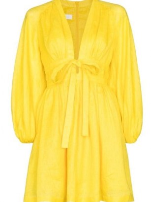 Zimmermann Shelly V-neck minidress in yellow | plunge front flared hem dresses | plunging neckline fashion - flipped