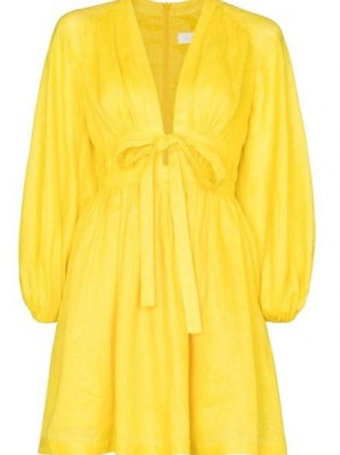 Zimmermann Shelly V-neck minidress in yellow | plunge front flared hem dresses | plunging neckline fashion