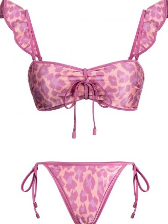 Zimmermann Teddy frill animal-print bikini / mauve ruffled bikinis