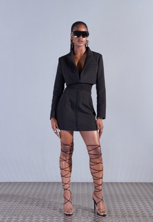 aazhia x missguided black mesh corset waist blazer dress ~ tailored jacket dresses ~ womens on trend evening fashion ~ women’s fashionable going out clothing