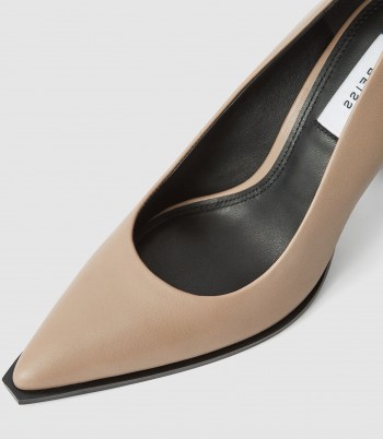 REISS ADA COURT LEATHER COURT SHOES TAUPE ~ light brown contemporary courts ~ squared off pointed toe ~ modern classics - flipped
