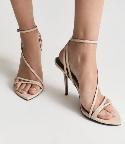 REISS ADELA LEATHER STRAPPY SANDALS BLUSH ~ womens luxe heels ~ light pink ankle strap stilettos
