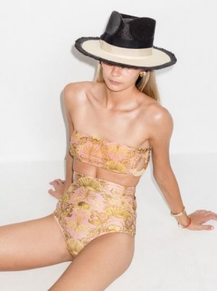 Adriana Degreas seashell pattern bikini set ~ pink and gold print high waist retro bikinis ~ vintage style swimwear ~ womens beachwear - flipped