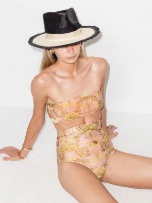 Adriana Degreas seashell pattern bikini set ~ pink and gold print high waist retro bikinis ~ vintage style swimwear ~ womens beachwear