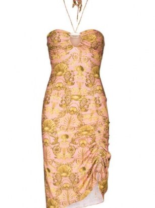 Adriana Degreas seashell pattern mini dress in pink and gold